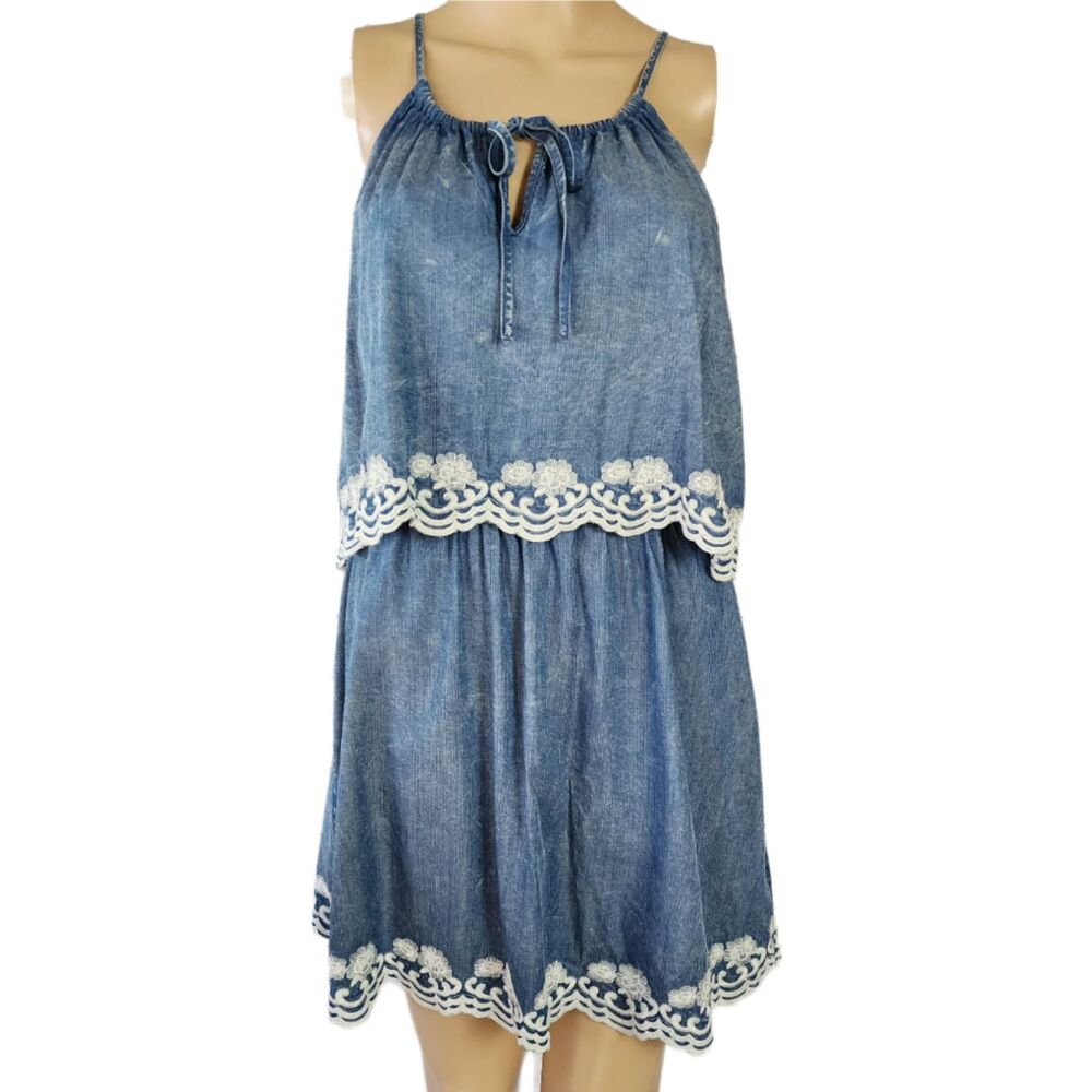 Design History Women's Bamboo Cotton Sleeveless Chambray Halter Dress Small